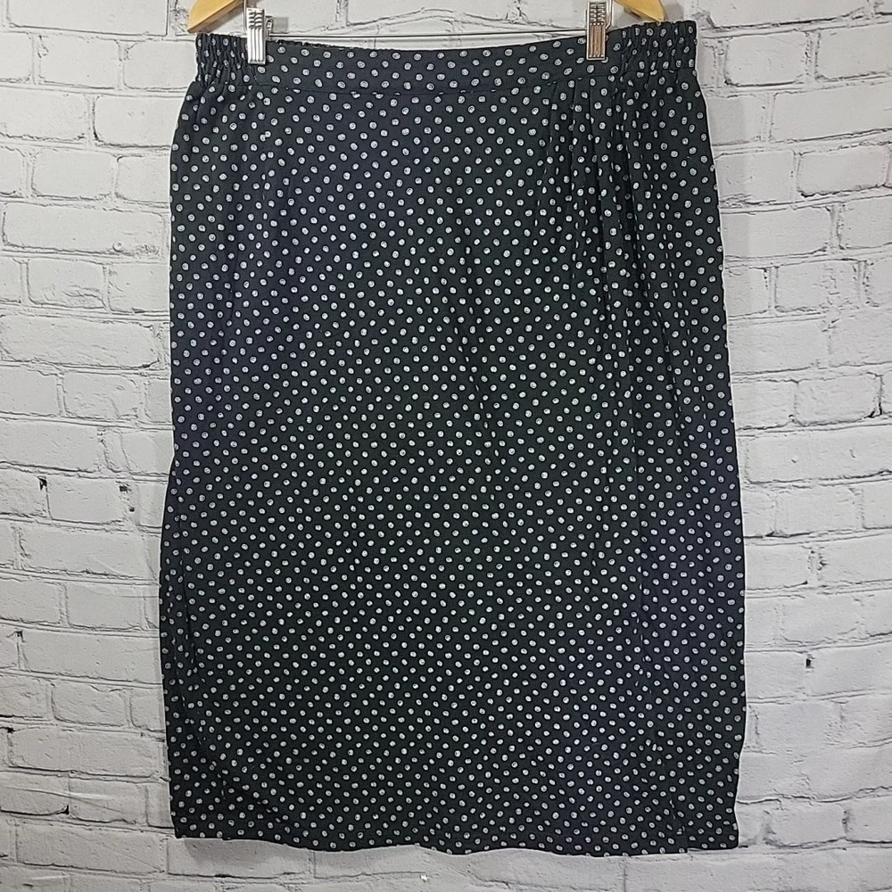 Vtg 90's Elisabeth Liz Claiborne Skirt‎ Plus Sz 3 Black Print Cotton Modest Wrap